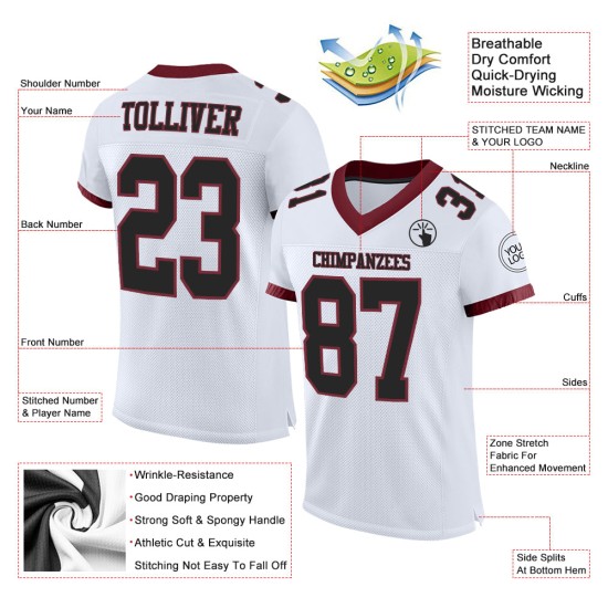 Custom White Black-Burgundy Mesh Authentic Football Jersey Custom White Black-Burgundy Mesh Authentic Football Jersey