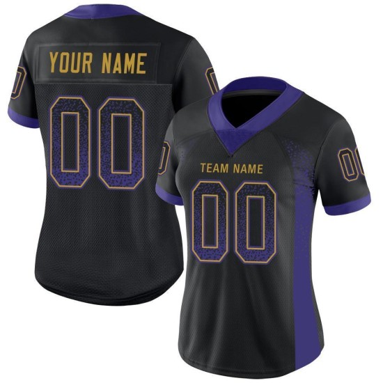 Custom Black Purple-Old Gold Mesh Drift Fashion Football Jersey Custom Black Purple-Old Gold Mesh Drift Fashion Football Jersey