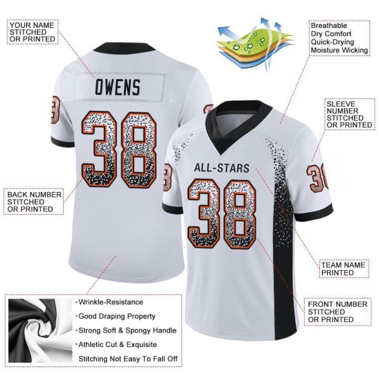 Custom White Black-Orange Mesh Drift Fashion Football Jersey Custom White Black-Orange Mesh Drift Fashion Football Jersey