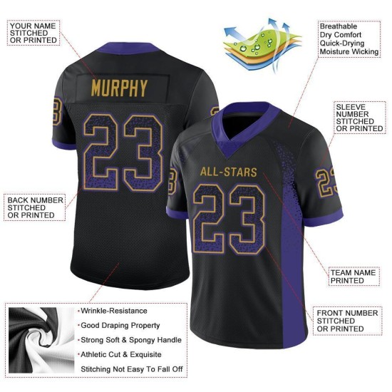 Custom Black Purple-Old Gold Mesh Drift Fashion Football Jersey Custom Black Purple-Old Gold Mesh Drift Fashion Football Jersey
