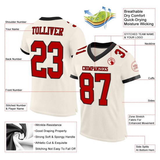 Custom Cream Red-Black Mesh Authentic Football Jersey Custom Cream Red-Black Mesh Authentic Football Jersey