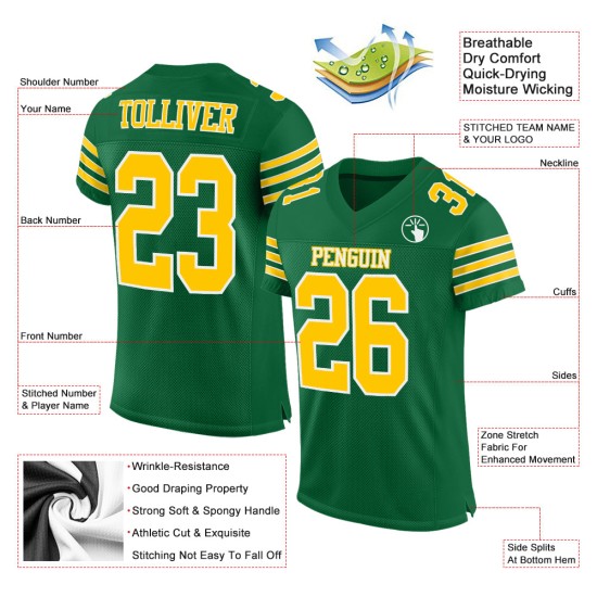 Custom Kelly Green Gold-White Mesh Authentic Football Jersey Custom Kelly Green Gold-White Mesh Authentic Football Jersey