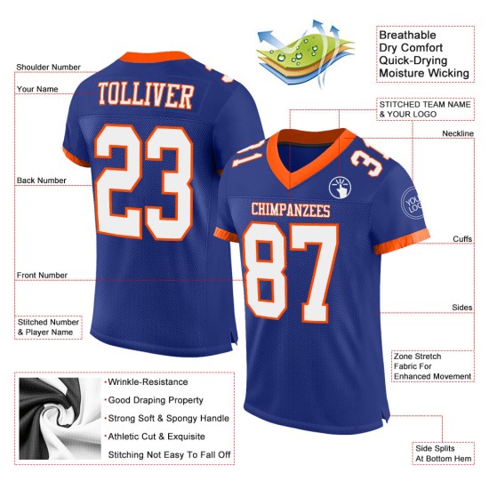 Custom Royal White-Orange Mesh Authentic Football Jersey Custom Royal White-Orange Mesh Authentic Football Jersey